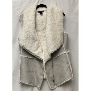 WHBM Women's Gray Faux Suede w/Sherpa Accents & Lining Asymmetrical Vest - SZ M